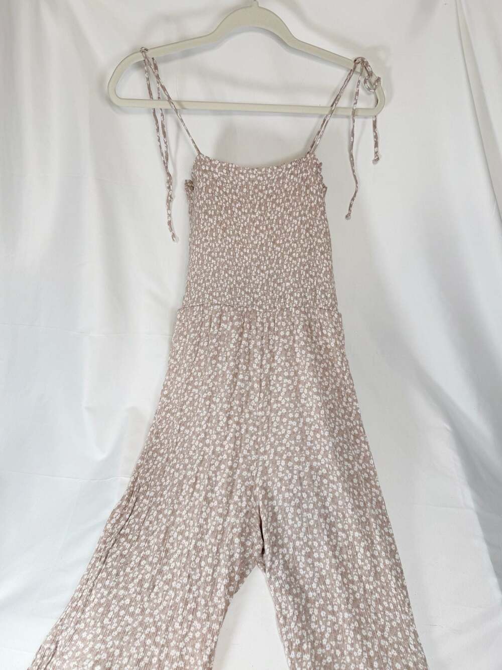 BOHO Cotatgecore Altar'd State Brown Floral Tie Strap Smocked Bodice Wide Leg Ju